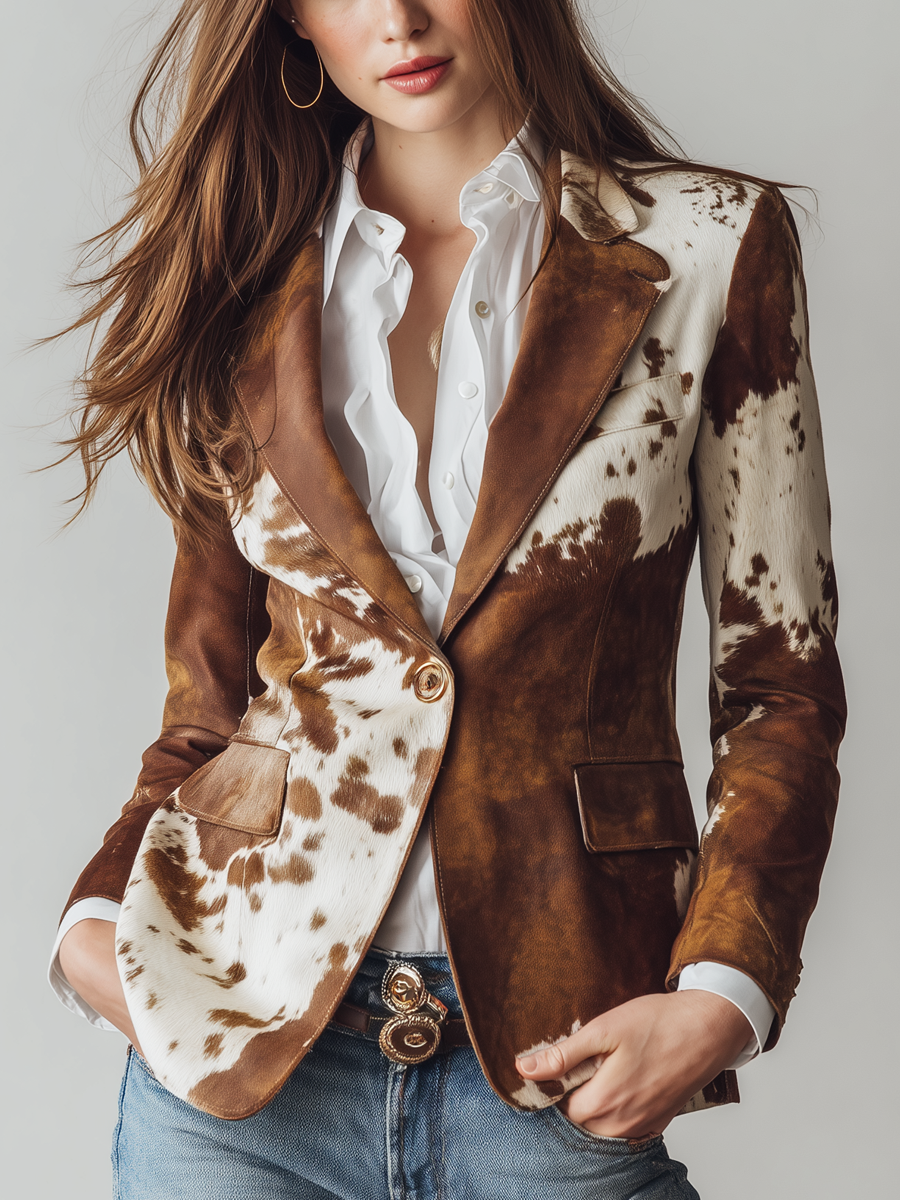 Damen Vintage-Blazer mit Kuhmuster – umweltfreundlich