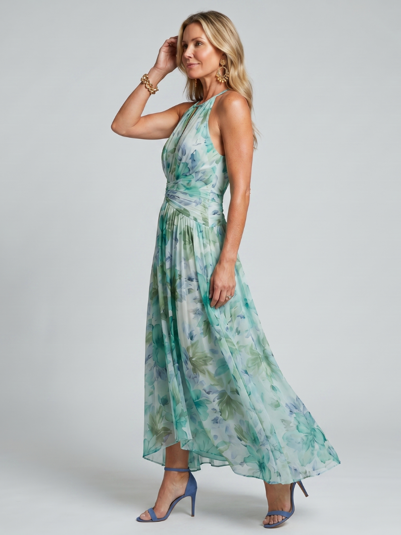 Portia | Plissiertes trägerloses Midikleid mit zartem Blumenmuster