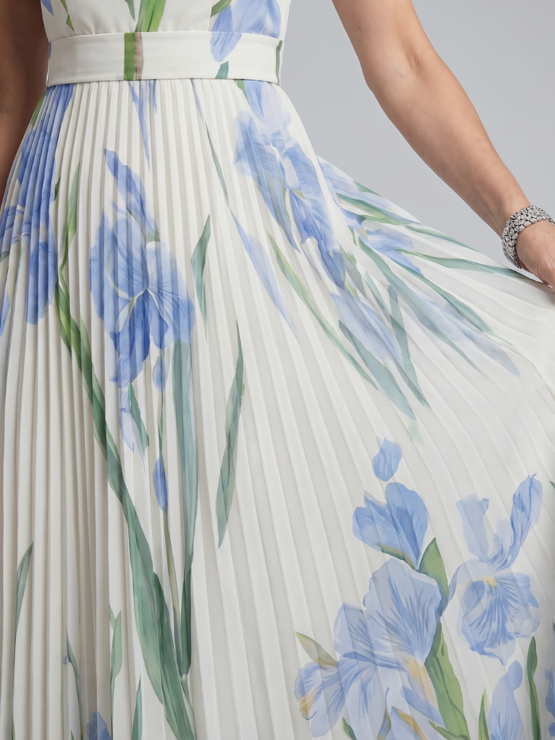 Ophelia | Ärmelloses Midikleid mit Blumenmuster und quadratischem Ausschnitt