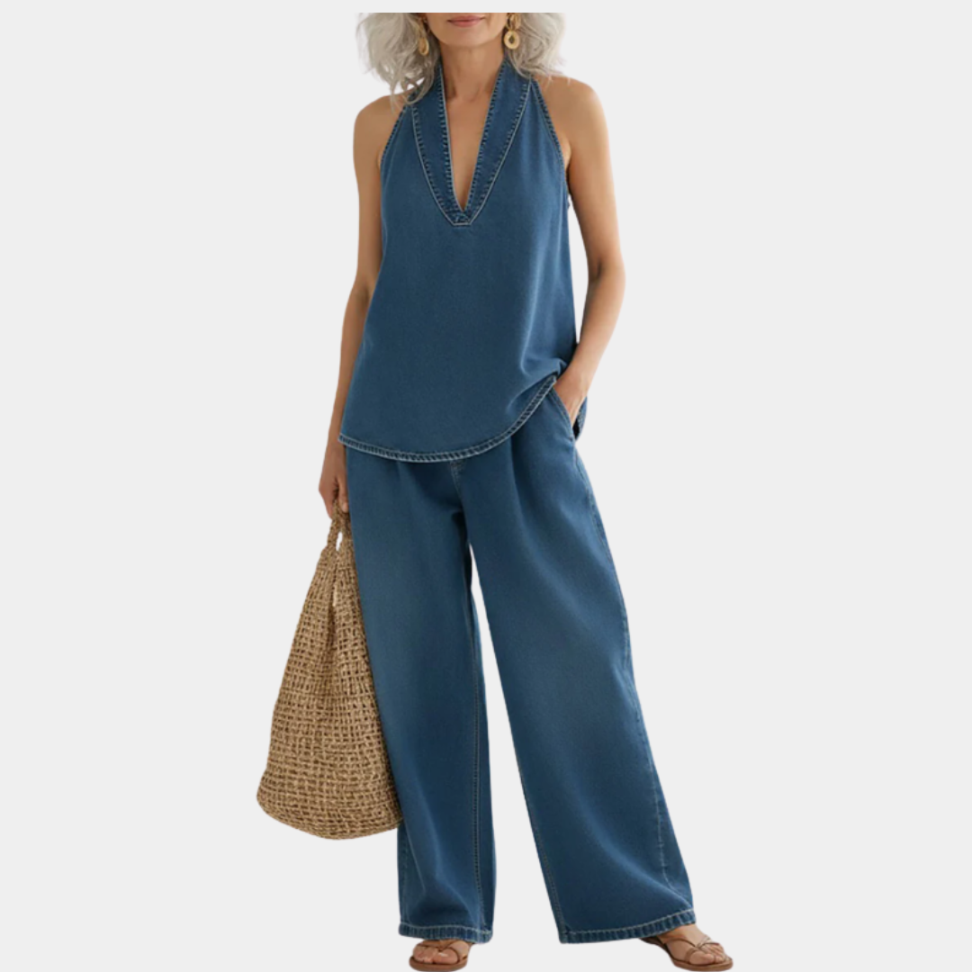 Ivy | Vintage Washed Soft Denim-Look Zweiteiliges Set