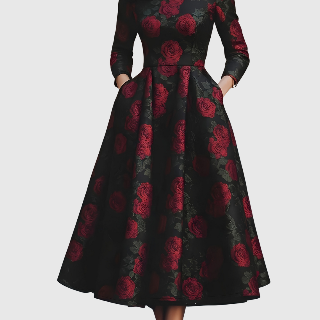 LILLA | ELEGANTES VINTAGE-A-LINIEN-MAXIKLEID MIT BLUMENMUSTER