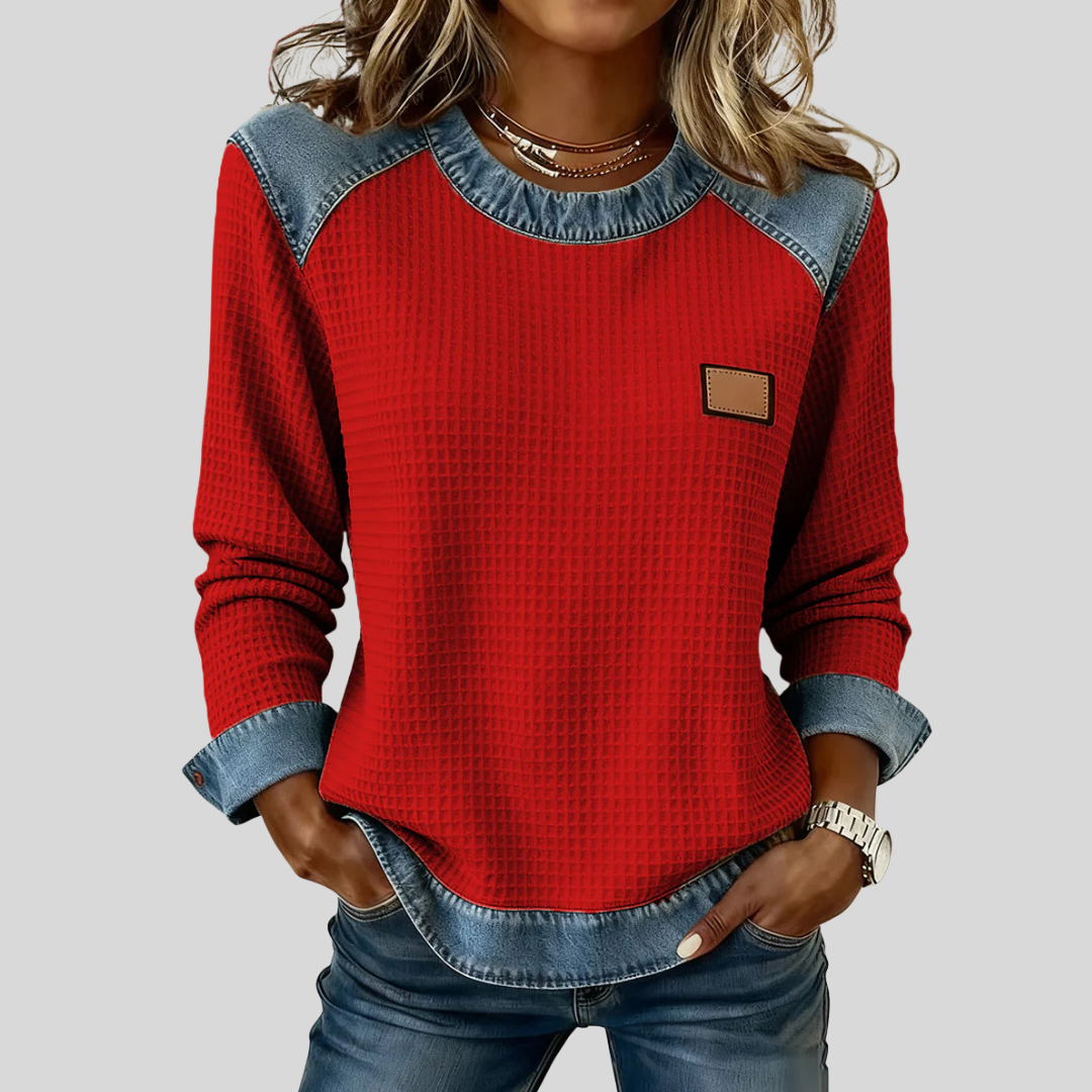 Delancine™ | Waffel-Sweatshirt im Patchwork-Design