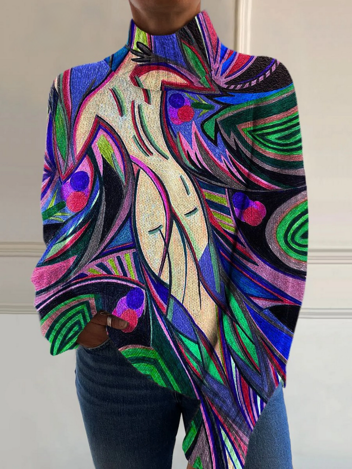 Evie | Retro-Rollkragenpullover mit abstraktem Muster