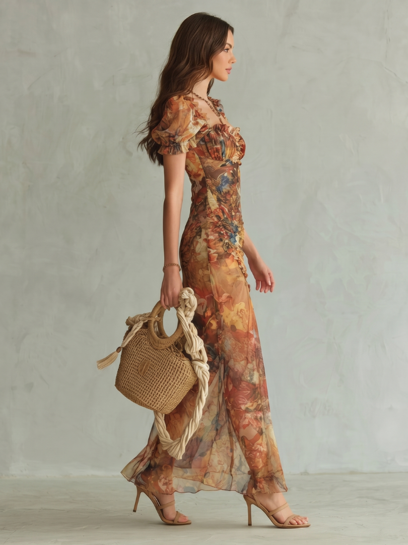 Ciel | Midikleid mit Rüschenärmeln und Schlitz