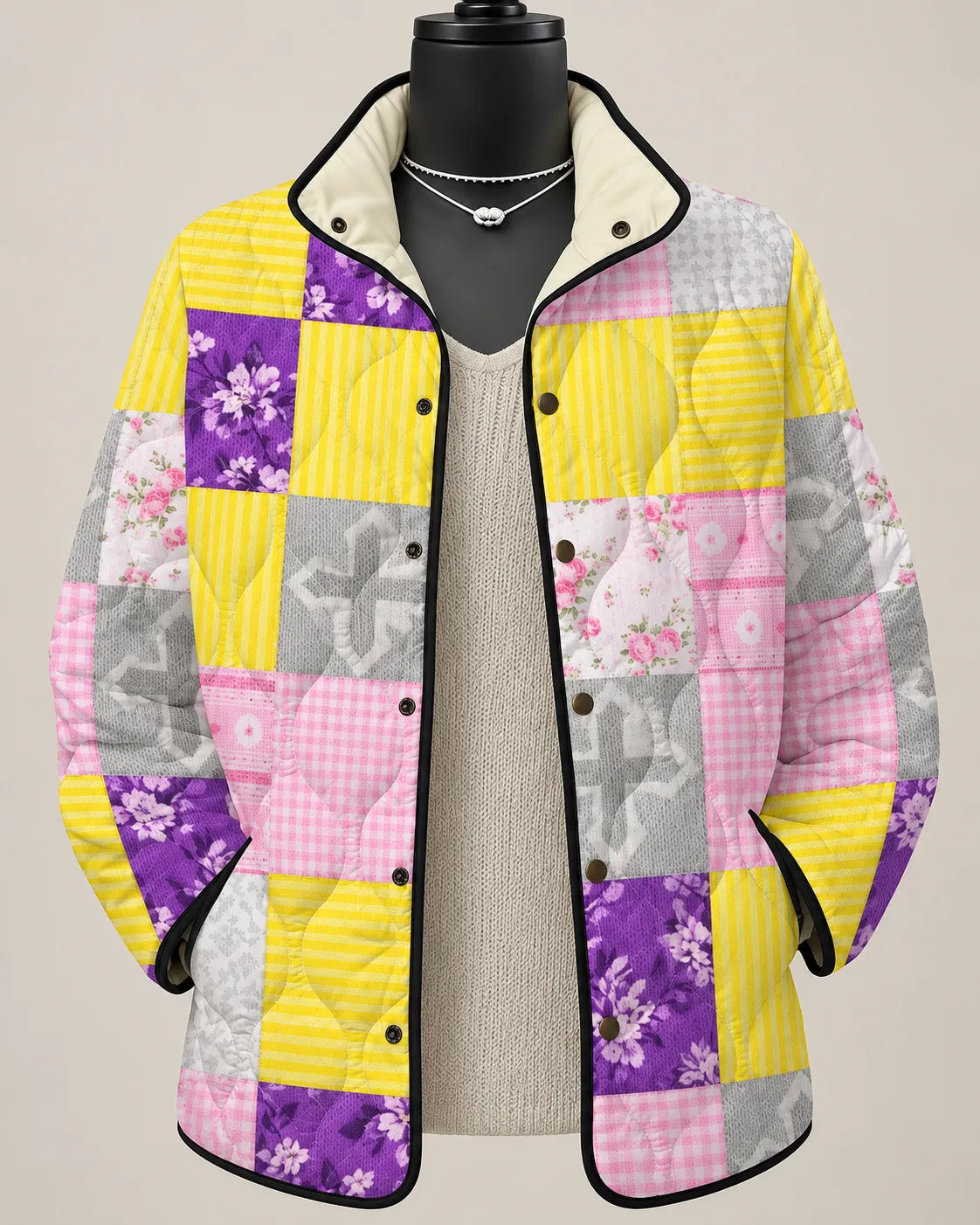 Celestine | Gesteppte Patchwork-Jacke im Sonnendesign