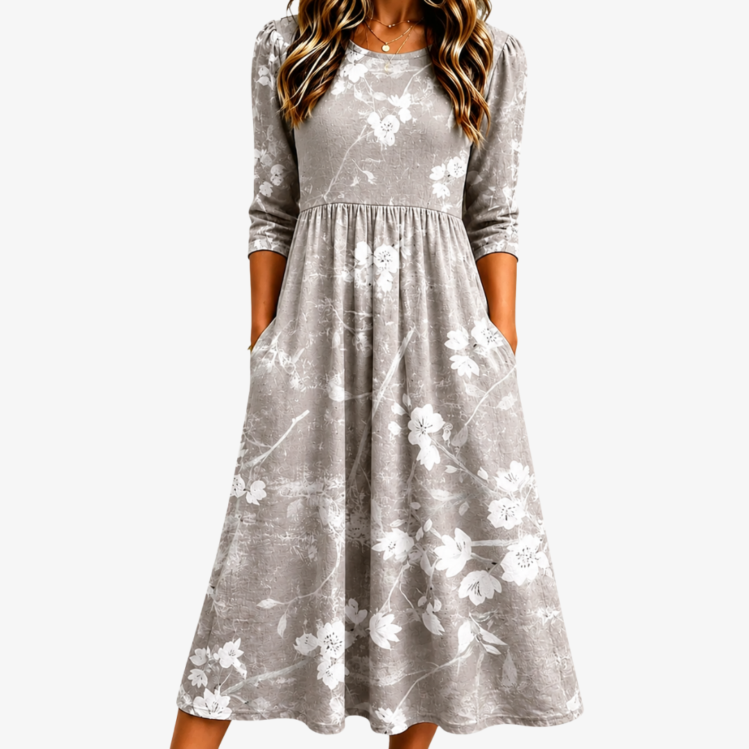Silberblüten Elegantes Midikleid mit Taschen
