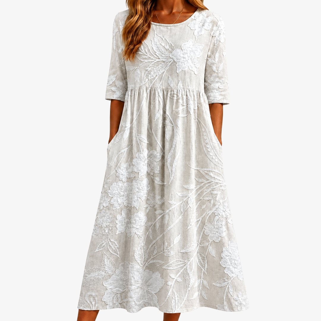 Flüsternder Garten Elegantes Midikleid mit Taschen