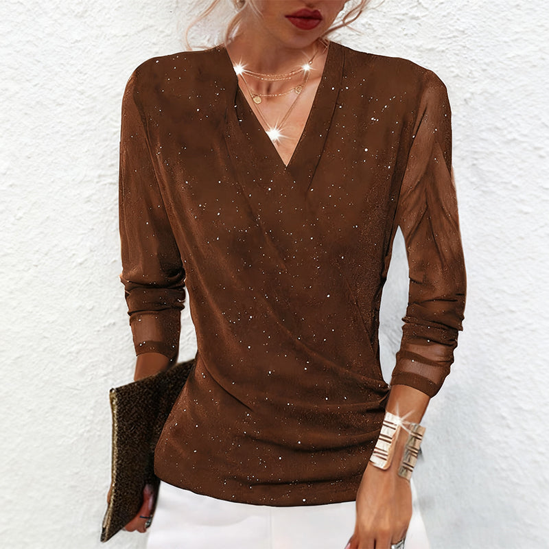 Liliana – Glamouröse Mesh-Bluse mit Schimmernden Details