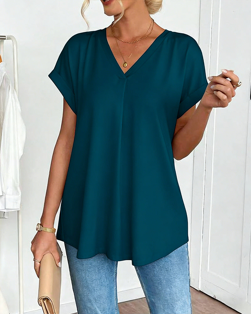 Kurzärmeliges T-Shirt mit einfarbigem Patchwork