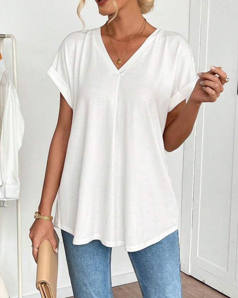 Kurzärmeliges T-Shirt mit einfarbigem Patchwork