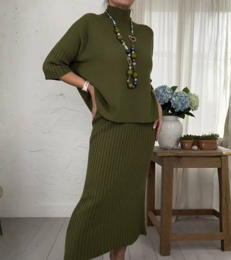 Debora | Gestricktes Set mit Geripptem Midirock