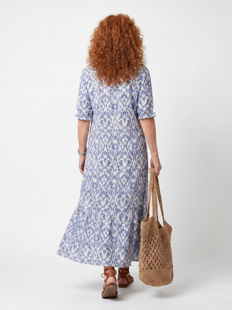Ottoline | Bedrucktes Midikleid mit Quasten und Bindebindeband am Halsausschnitt