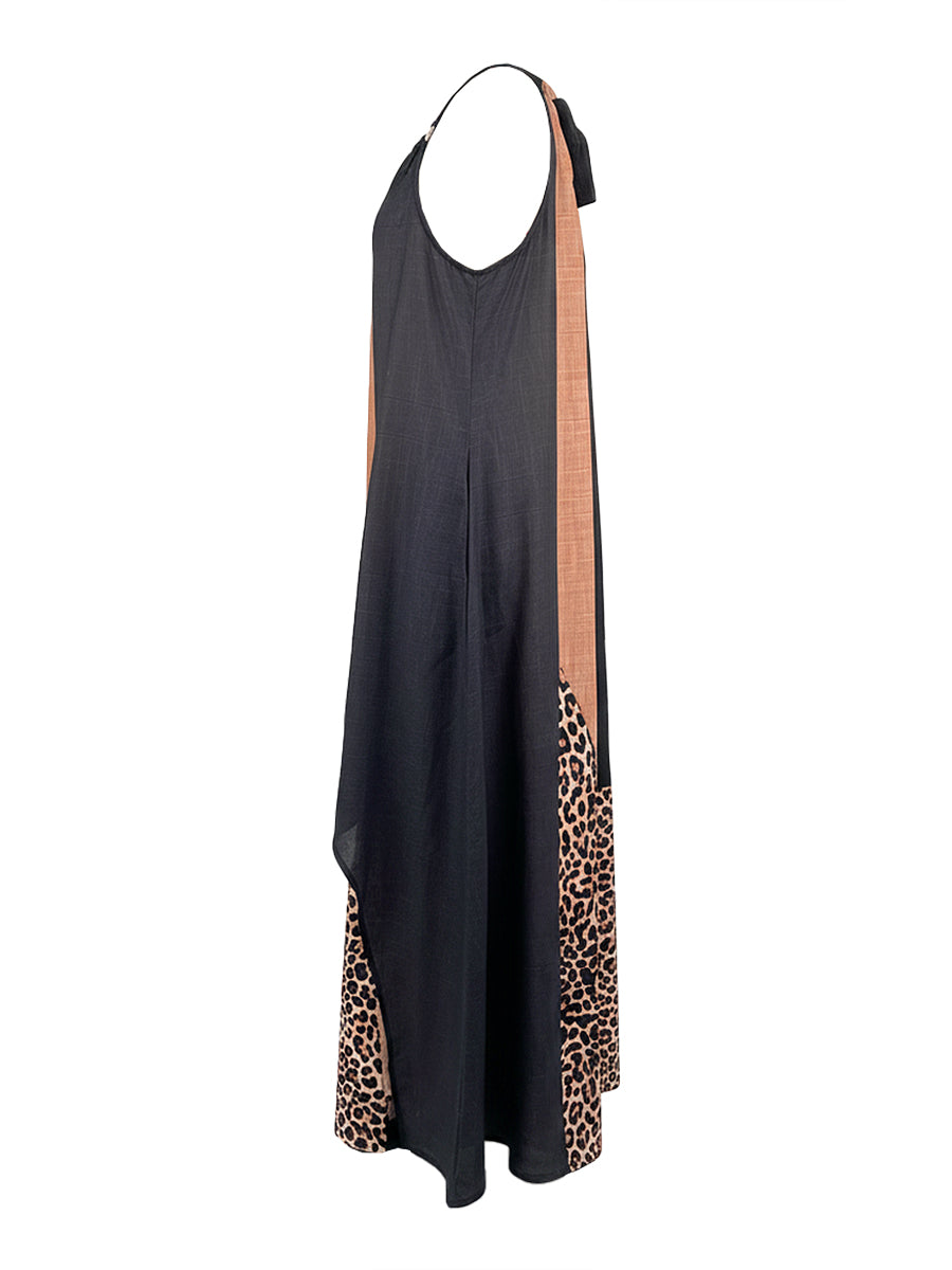 LUCIA | Maxikleid mit Neckholder, Leopardenmuster und asymmetrischen Einsätzen