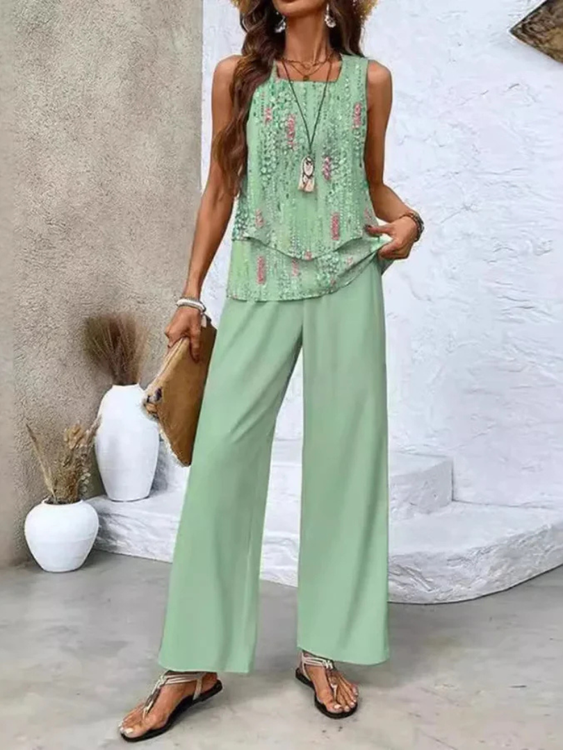 Ovelynra™ | Ärmelloses Oberteil und Hose mit weitem Bein Set