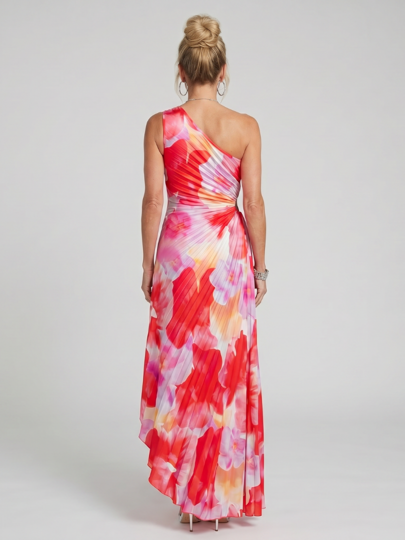 Taya | Ein-Schulter-Kleid mit plissiertem Mieder Midikleid