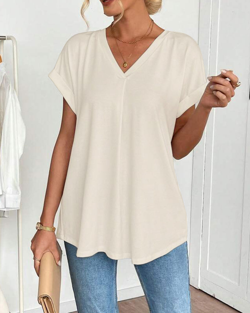 Kurzärmeliges T-Shirt mit einfarbigem Patchwork
