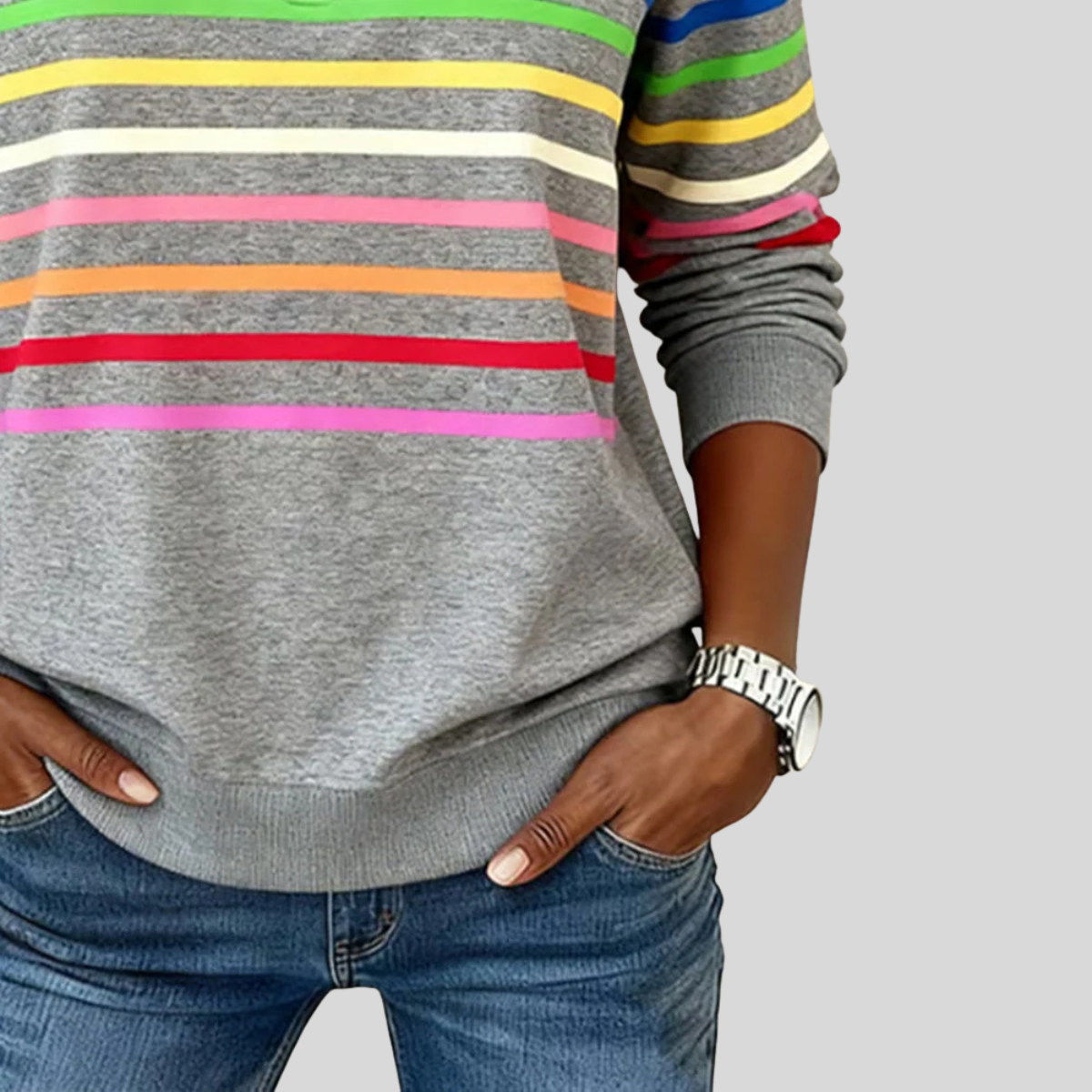 Prismette™ | Bunt gestreiftes Sweatshirt mit Viertelreißverschluss