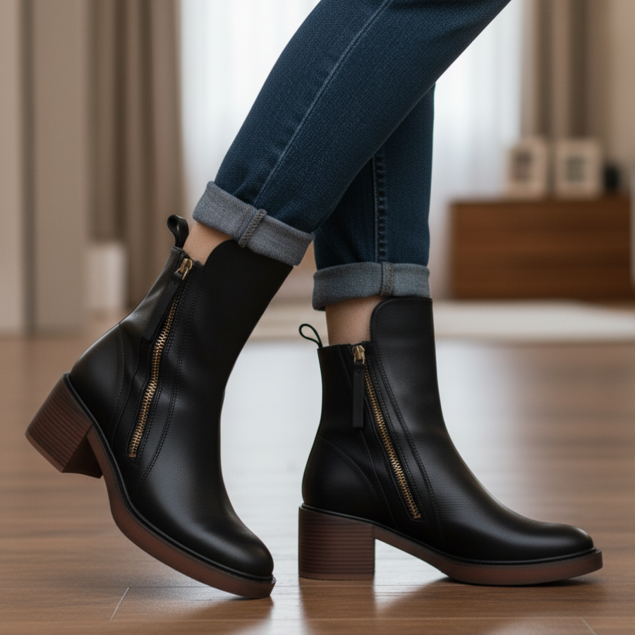 Isabelle | Bequeme Stiefeletten mit Reißverschluss und Blockabsatz