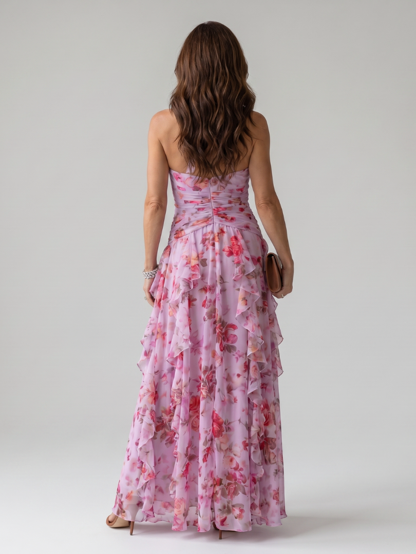 Nori | Geblümtes Maxikleid mit Sweetheart-Ausschnitt und Rüschenoberteil