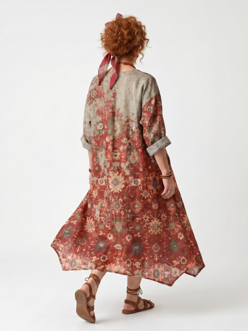 Saffron | Midi-Kleid mit lockerer Passform und gemusterten Taschen