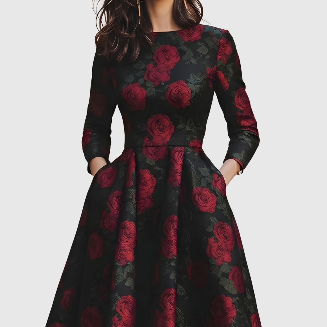 LILLA | ELEGANTES VINTAGE-A-LINIEN-MAXIKLEID MIT BLUMENMUSTER