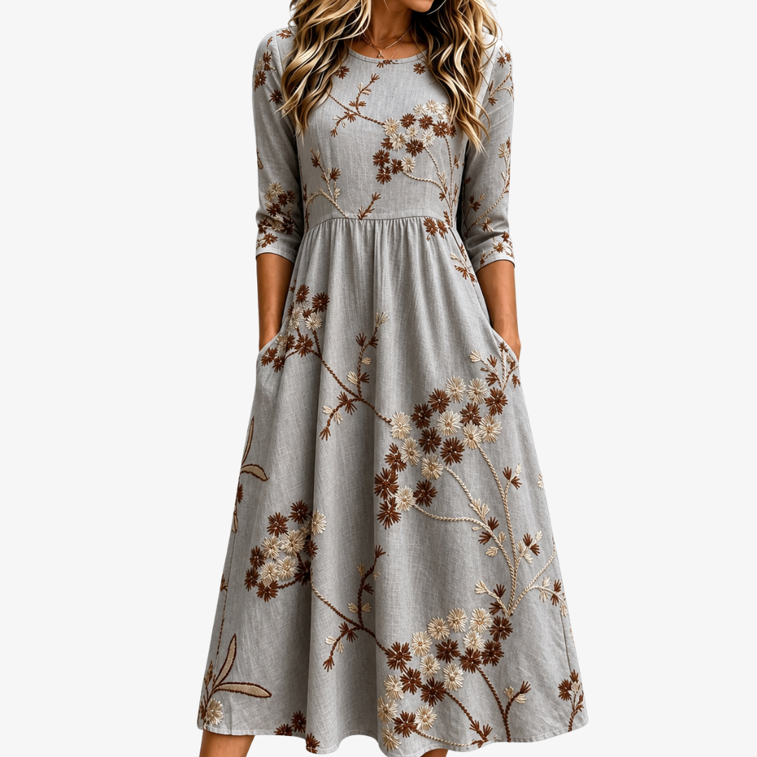 Herbstblüten Midikleid mit Taschen