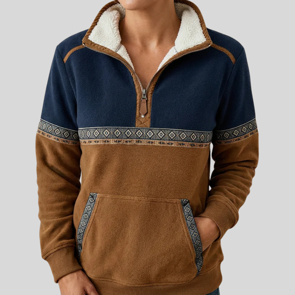 Alvette™ | Pullover mit Sherpa-Kragen und halbem Reißverschluss