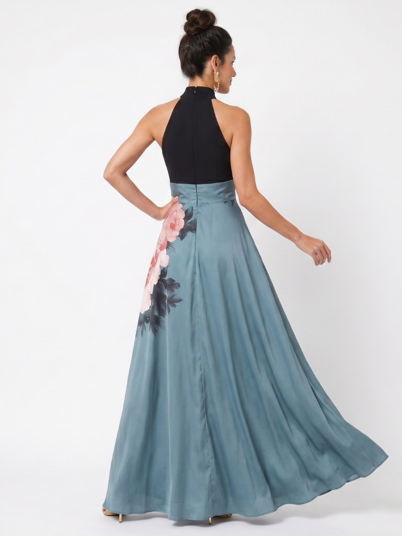 Olympas | Halter Mieder Floral Rock Maxi Kleid