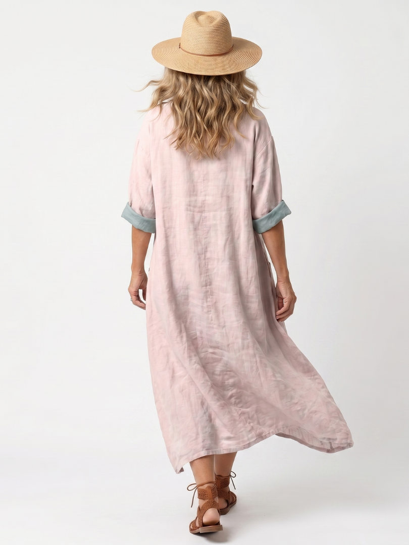 Kenza | Midi-Kleid mit besticktem Einsatz und lockeren Taschen