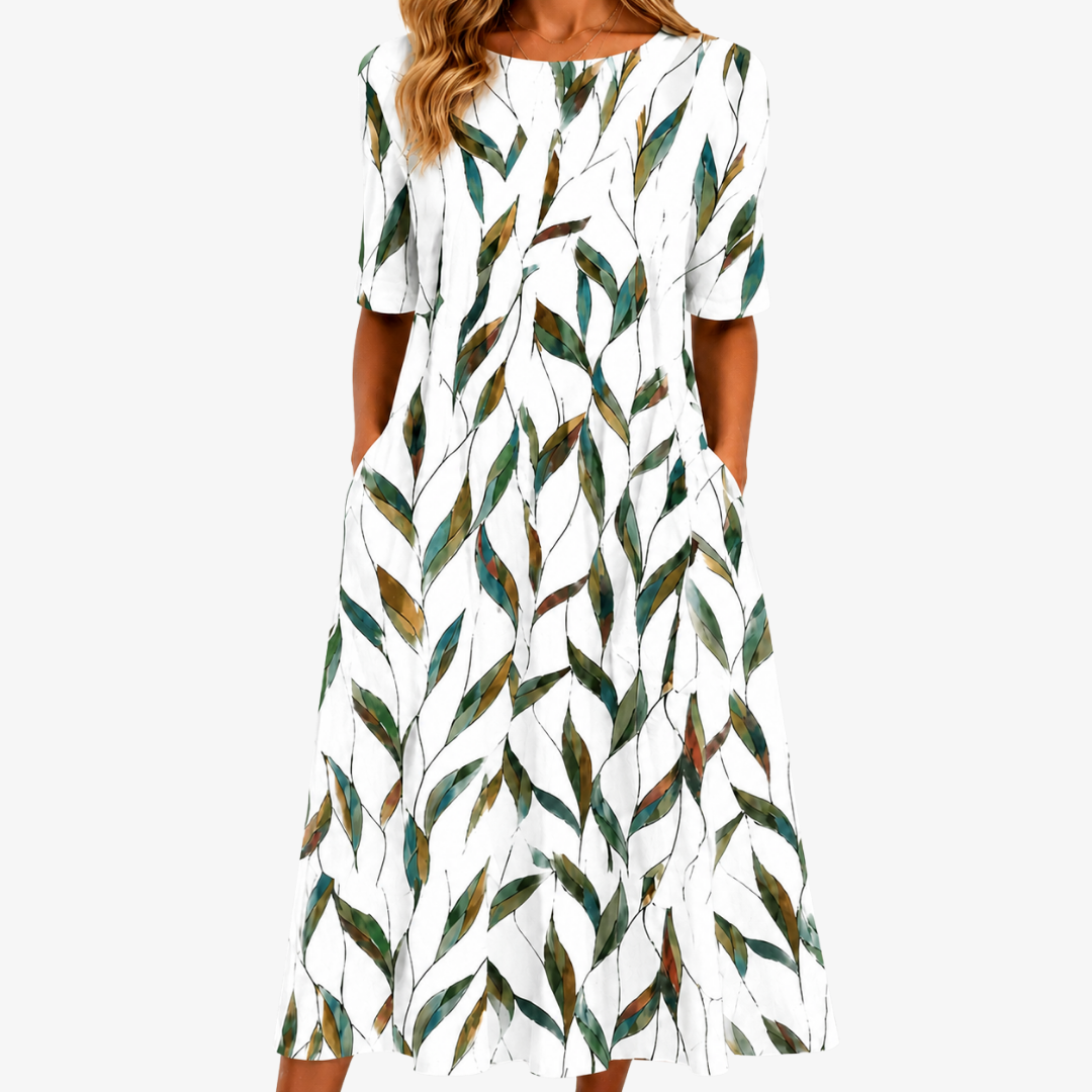 Weidenwiese Botanisches Midikleid mit Taschen