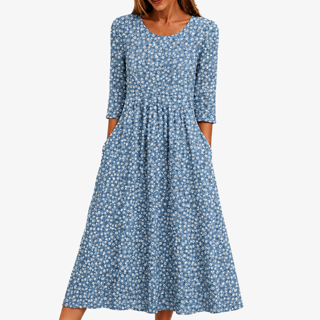 Blaue Blumenwiese Pflegeleichtes Midikleid