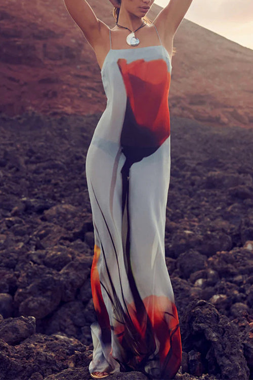 Langes Strandkleid mit Blumendruck