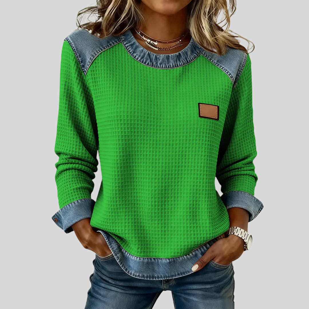 Delancine™ | Waffel-Sweatshirt im Patchwork-Design