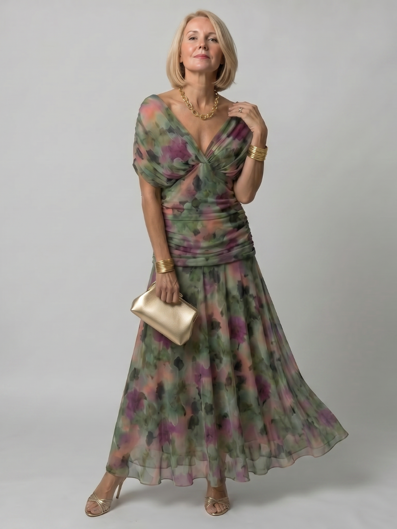 Calen | Schulterfreies fließendes Midikleid