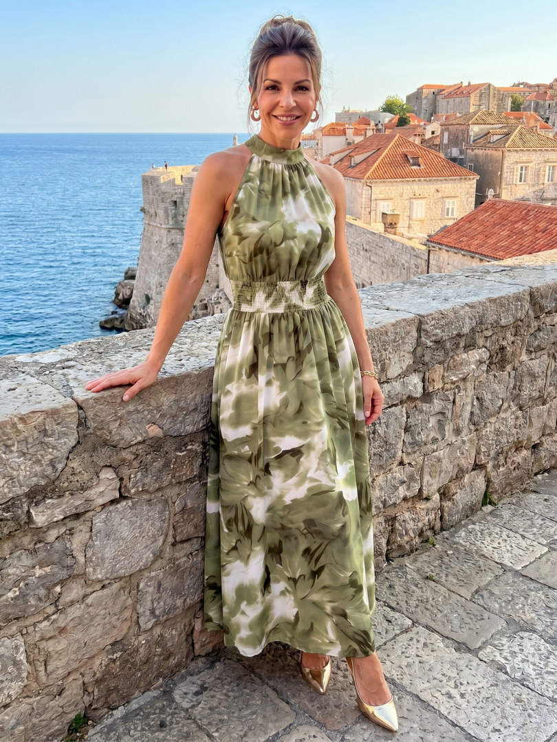 Olivia | Abstraktes Midikleid mit geraffter Taille