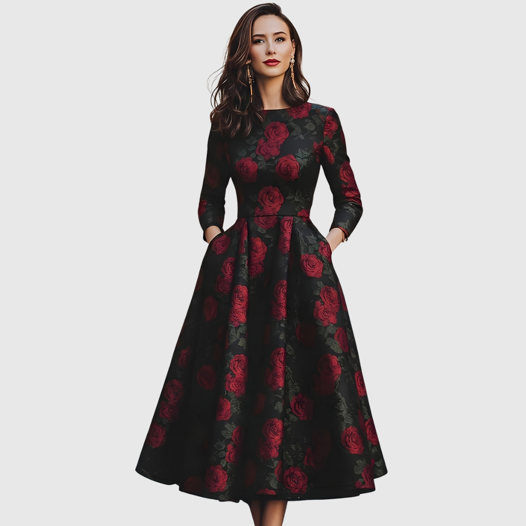 LILLA | ELEGANTES VINTAGE-A-LINIEN-MAXIKLEID MIT BLUMENMUSTER