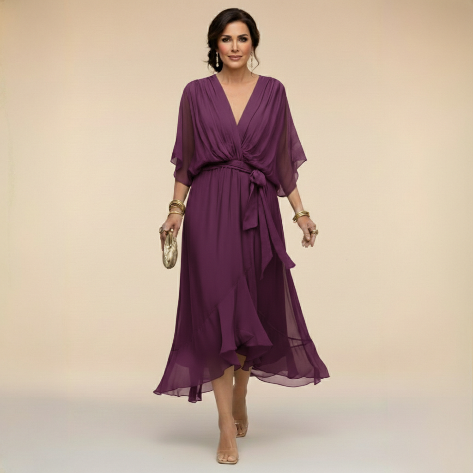 Sarah™ | Sandra Chiffon Kleid mit V-Ausschnitt