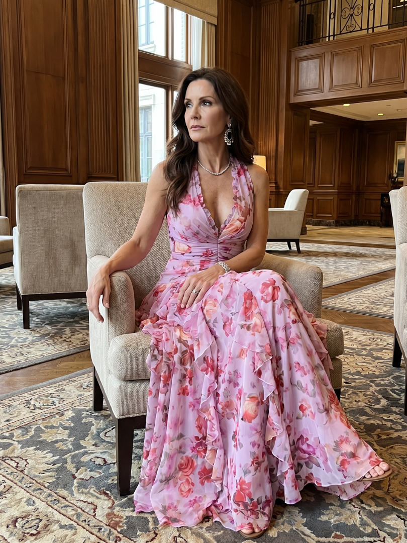 Nori | Geblümtes Maxikleid mit Sweetheart-Ausschnitt und Rüschenoberteil