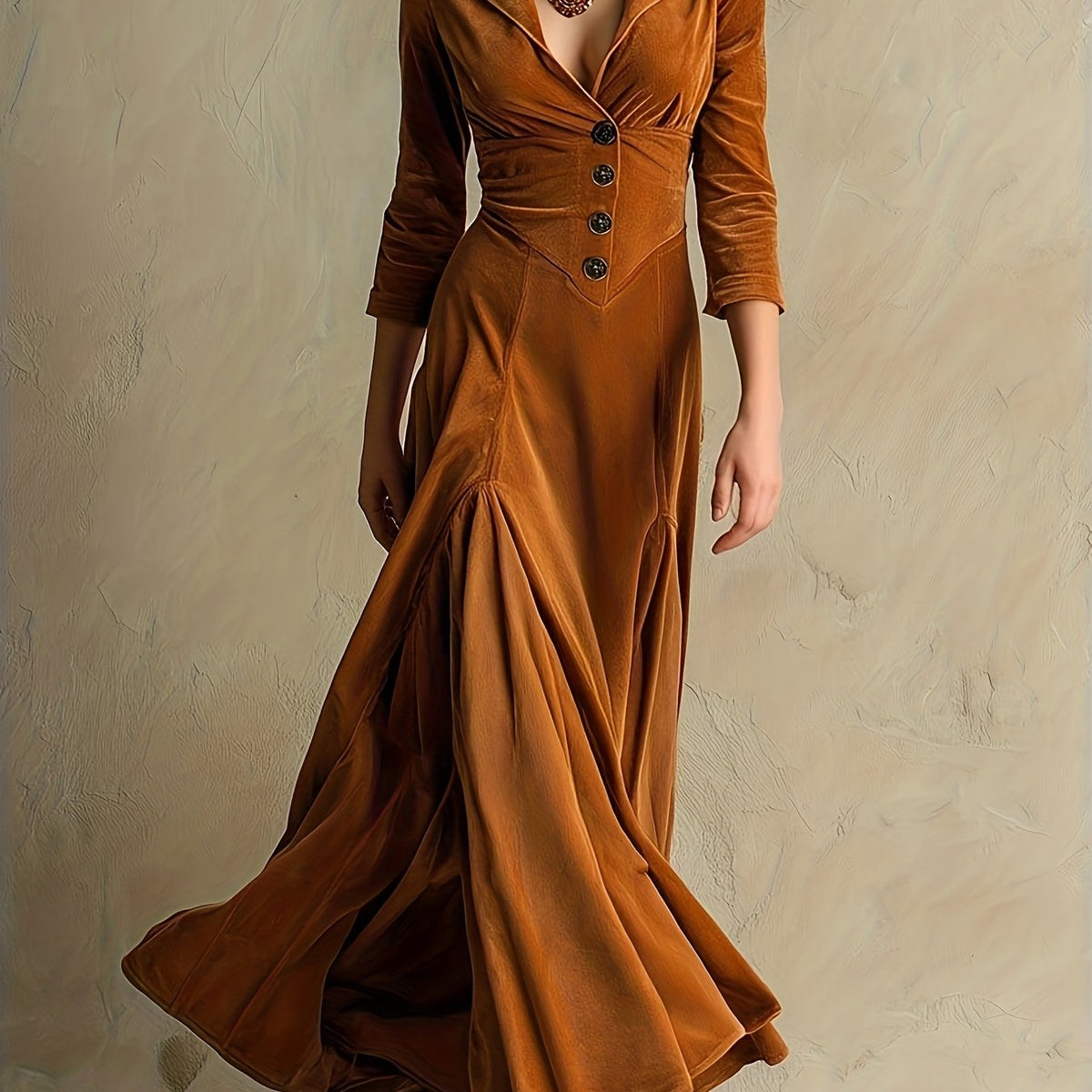 ELOWENNA | ELEGANTES KLEID MIT KNOPFLEISTE, KRAGEN UND 7/8-ÄRMELN
