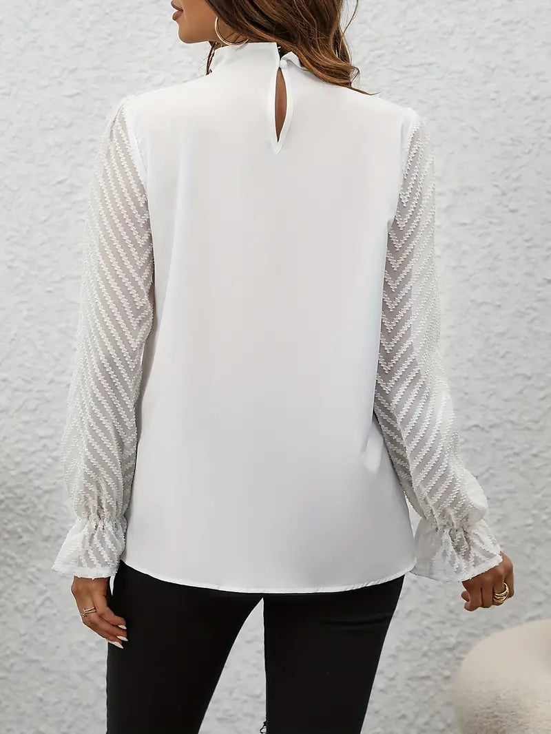 Kolbrun | Schicker plissierter top mit netzärmeln für damen