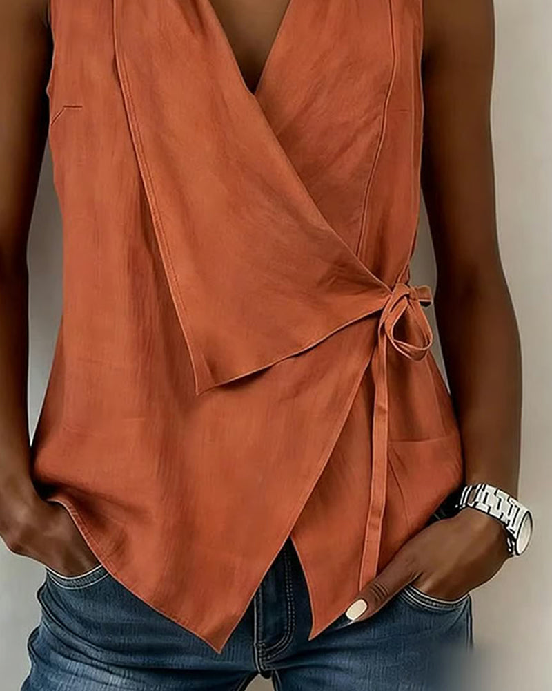 Baumwoll-Lino-Bonded Tank Top Unifarben
