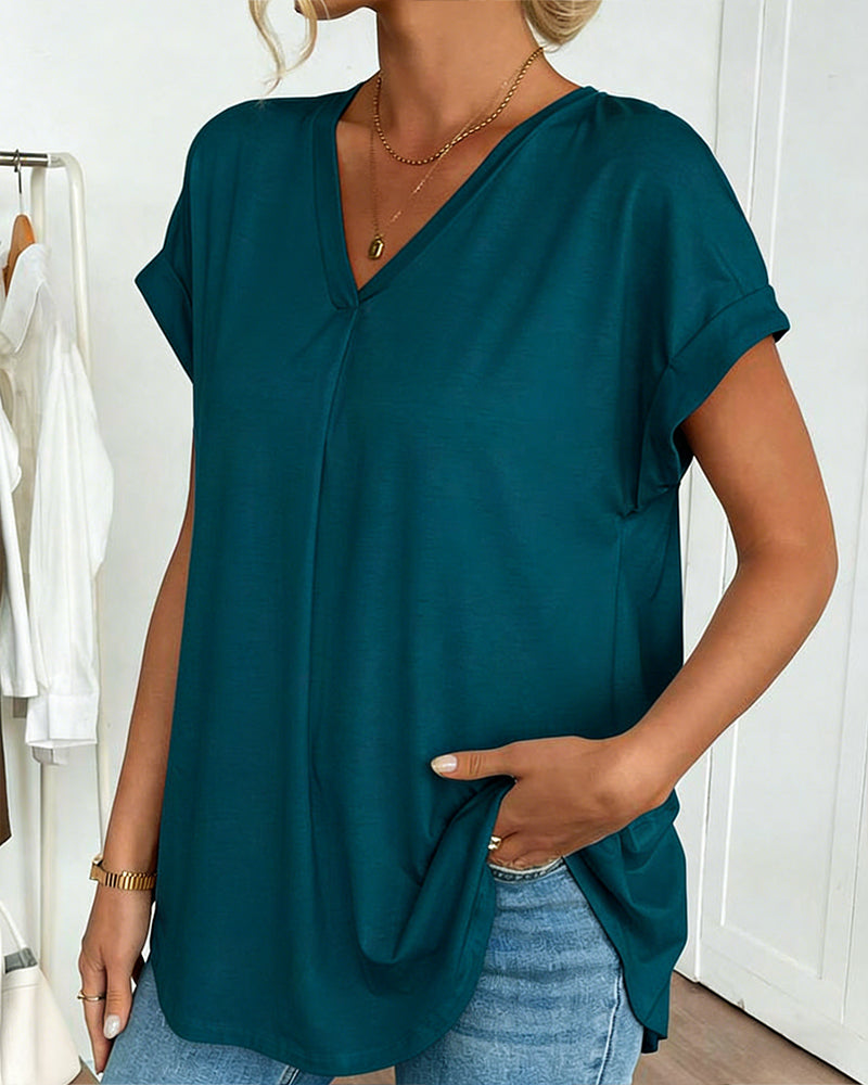 Kurzärmeliges T-Shirt mit einfarbigem Patchwork