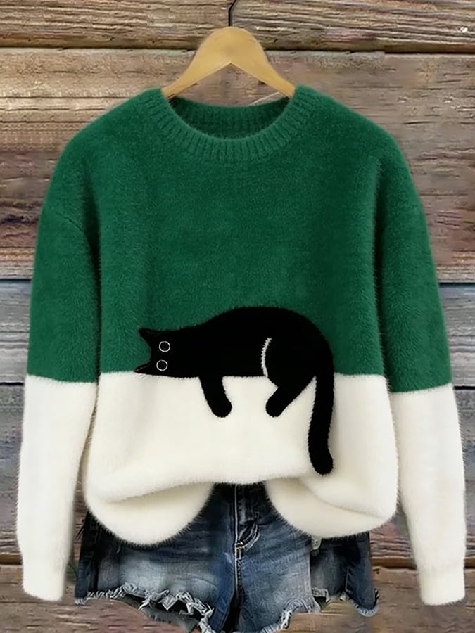 Émeline | Eleganter Oversize-Pullover mit Katzenprint