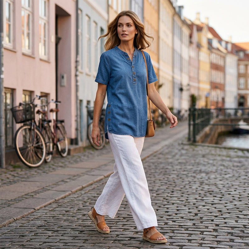 Yrsa | Luftiges Denim-Top mit Knöpfen