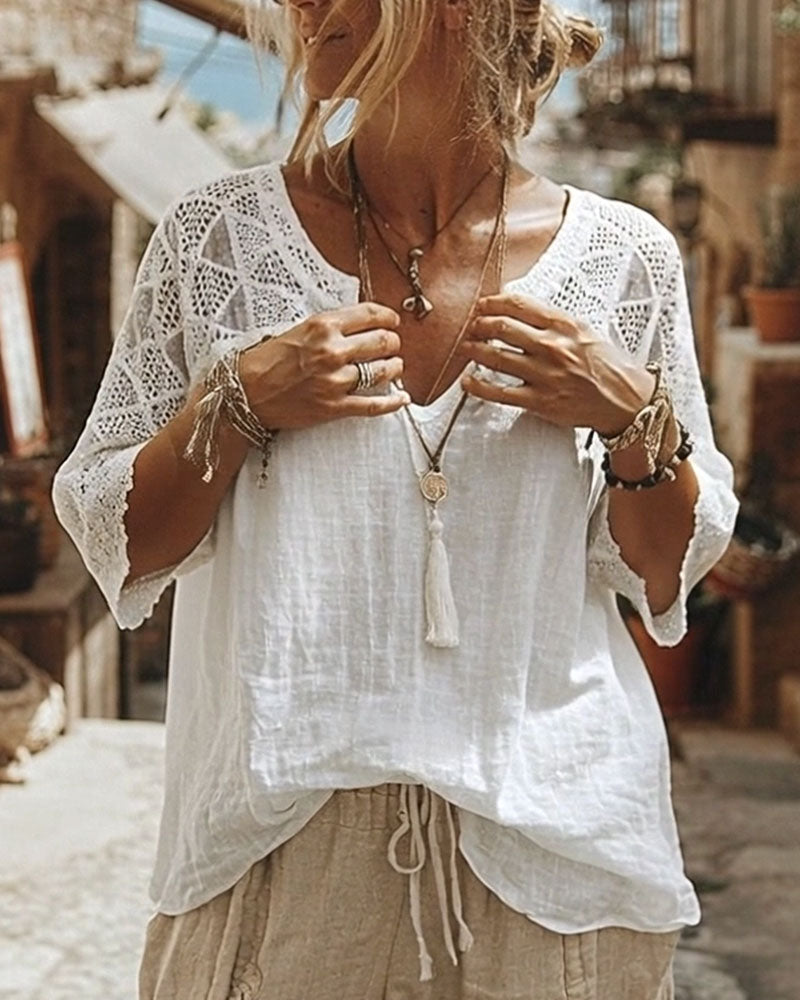 Bluse mit V-Ausschnitt und Streifen