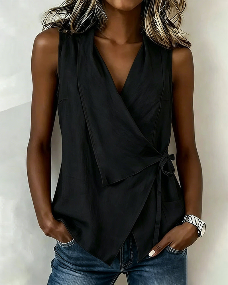 Baumwoll-Lino-Bonded Tank Top Unifarben