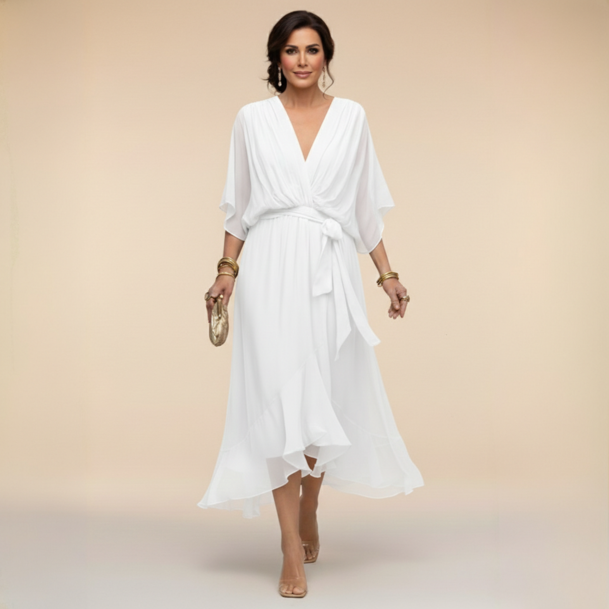 Sarah™ | Sandra Chiffon Kleid mit V-Ausschnitt
