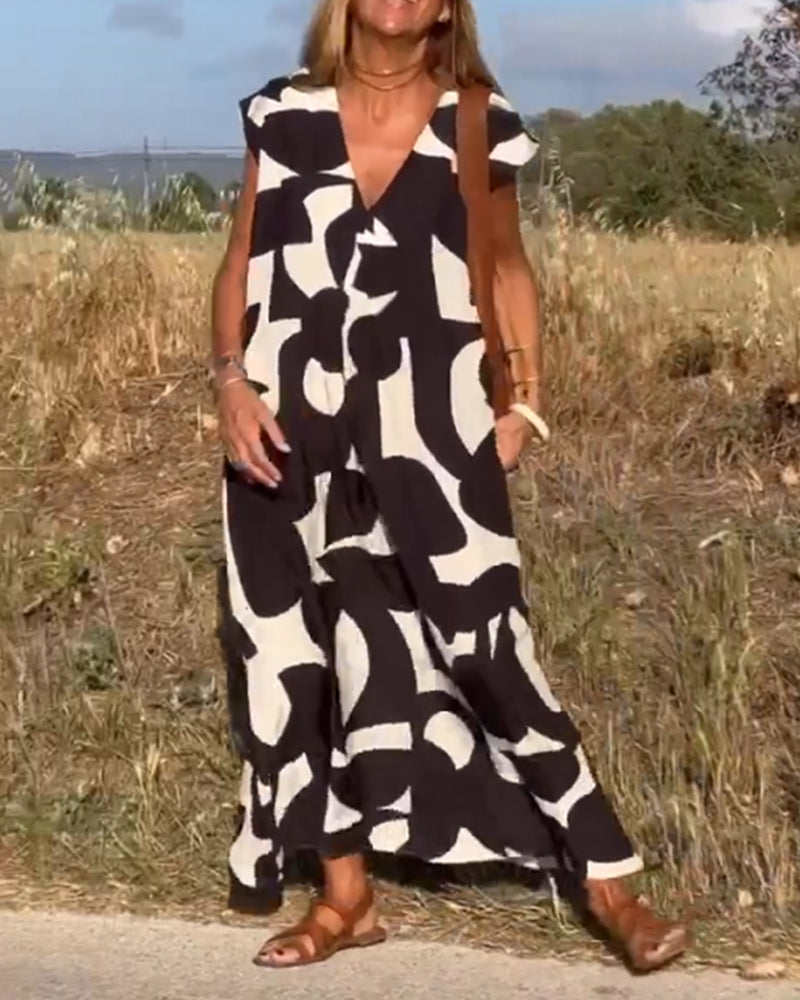 Elowen - Ärmelloses Kleid mit unregelmäßigem geometrischem Druck