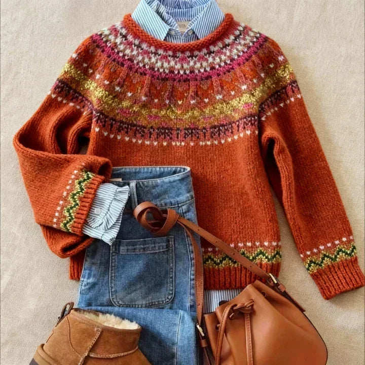 Simone | Jacquard-Strickpullover in Dunkelrot