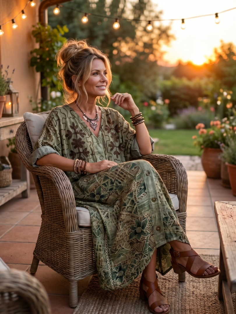 Aleta | Midi-Kleid mit Knopfleiste, Stickerei und übergroßer Tasche